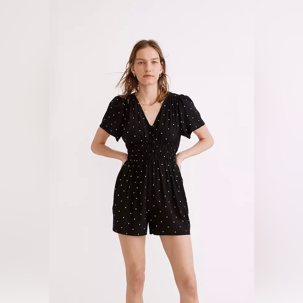 Madewell Black Sophia Romper in Square Spot